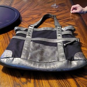 Canvas and faux metallic leather bag